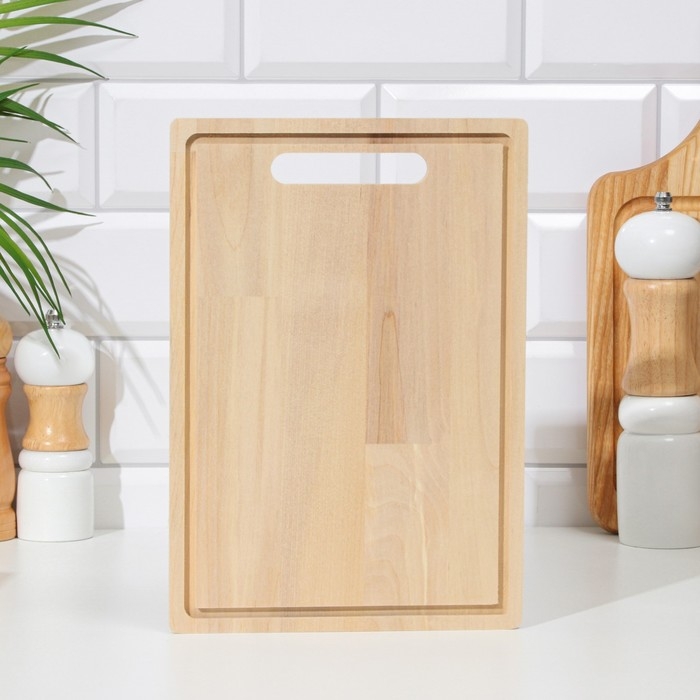 Доска разделочная деревянная  Доска разделочная деревянная "Прямоугольник" с желобом 26х18х0,8 см береза