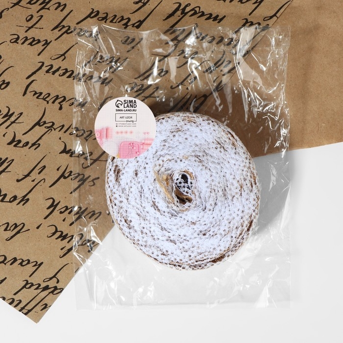 Лента из джута «Кружево», 37 мм, 4,5 ± 0,5 м, цвет белый Лента из джута «Кружево», 37 мм, 4,5 ± 0,5 м, цвет белый