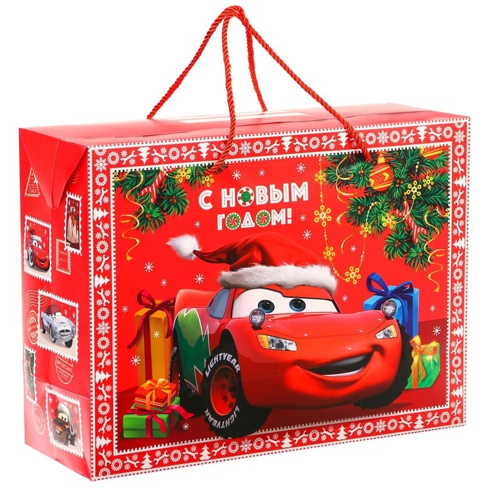 Новый год. Пакет-коробка Новый год. Пакет-коробка "С Новым Годом!", 19х40х30 см, Тачки