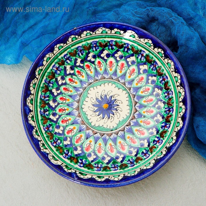 Тарелка Риштанская Керамика Тарелка Риштанская Керамика "Узоры", синяя, глубокая, микс, 20 см