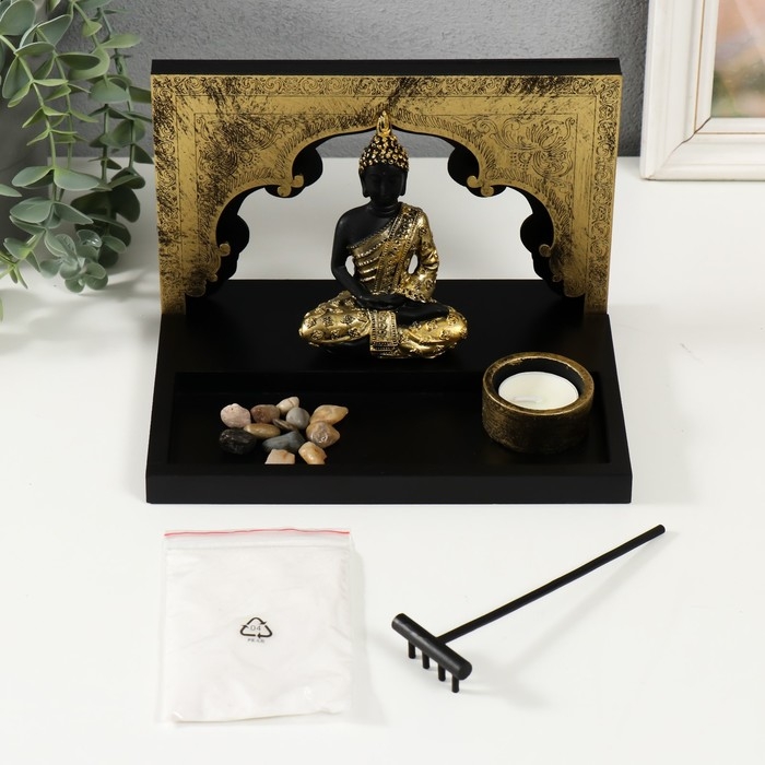 Сад камней Дзен  Сад камней Дзен "Будда во дворце у золотой арки" песок+свеча 21х16х14 см