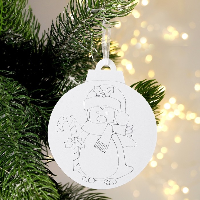 Ёлочное украшение под раскраску «Пингвин» 4 шт., кисть Ёлочное украшение под раскраску «Пингвин» 4 шт., кисть