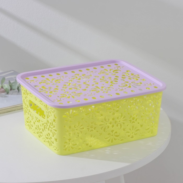 Контейнер для хранения с крышкой «Узор», пластик, 25×19×10 см, цвет МИКС Контейнер для хранения с крышкой «Узор», пластик, 25×19×10 см, цвет МИКС