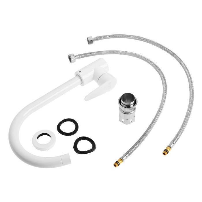 Смеситель для кухни ZEIN Z2504, однорычажный, картридж 40 мм, нержавеющая сталь, белый Смеситель для кухни ZEIN Z2504, однорычажный, картридж 40 мм, нержавеющая сталь, белый