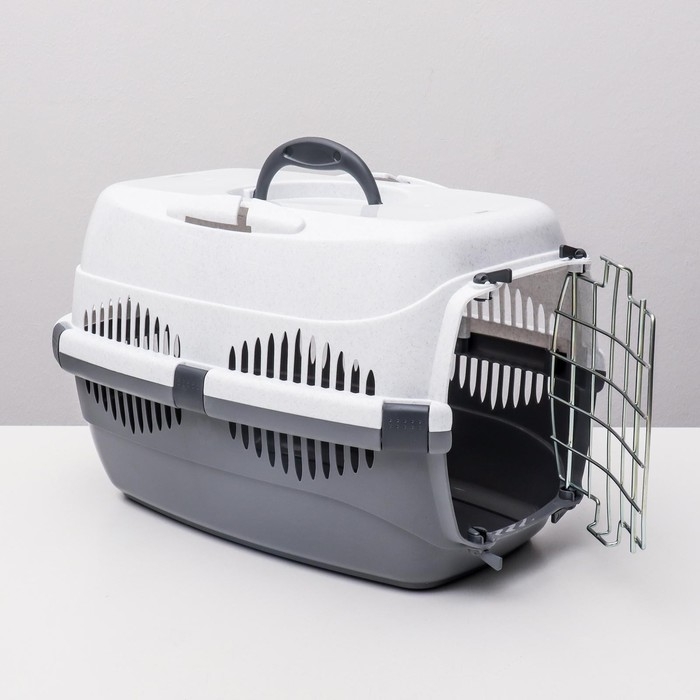 Переноска для животных до 9 кг  Переноска для животных до 9 кг "Пижон", металлическая дверь, 43 х 29 х 27,5 см, бело-серая