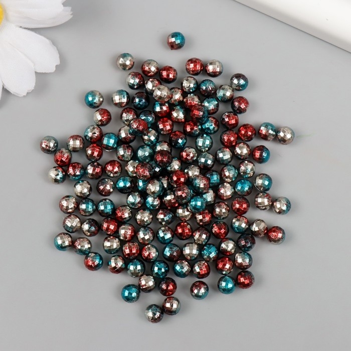 Декор для творчества пластик Декор для творчества пластик "Шарик с гранями. Красно-голубой" набор 30 гр d=0,6 см