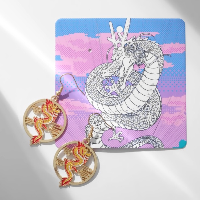 Серьги ассорти «Япония» извивающиеся драконы, цвет красно-жёлтый в золоте Серьги ассорти «Япония» извивающиеся драконы, цвет красно-жёлтый в золоте