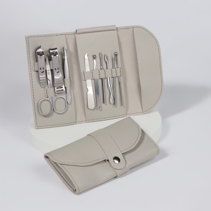 Набор маникюрный «Люси», 10 предметов, кожзам-чехол, цвет серый Набор маникюрный «Люси», 10 предметов, кожзам-чехол, цвет серый