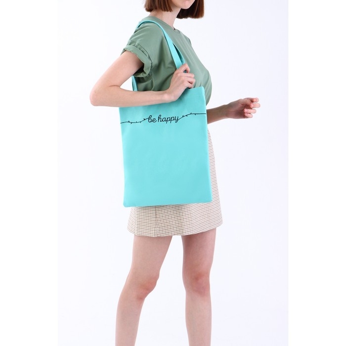 Шопер детский для девочки Be happy, 35 х 0,5 х 40 см, вышивка, бирюзовый Шопер детский для девочки Be happy, 35 х 0,5 х 40 см, вышивка, бирюзовый