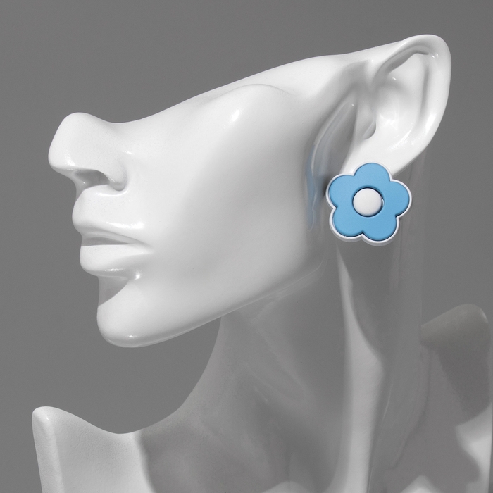 Серьги пластик «Цветочки», цвет бело-голубой Серьги пластик «Цветочки», цвет бело-голубой