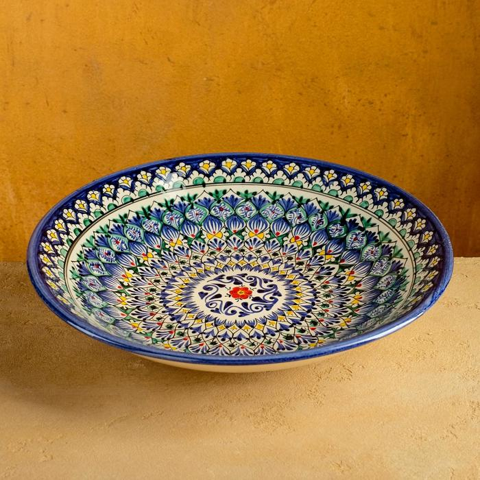 Ляган Риштанская Керамика  Ляган Риштанская Керамика "Узоры", 33 см, синий, глубокий