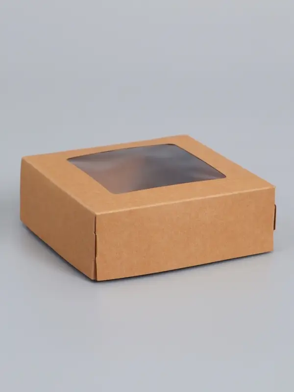 Коробка складная, с окном, крафт, 11.5&times;11.5&times;4 см