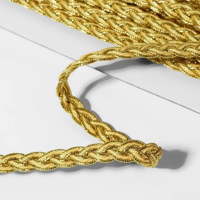 Тесьма декоративная «Косичка», 7 мм, 10 ± 1 м, цвет золотой/бежевый Тесьма декоративная «Косичка», 7 мм, 10 ± 1 м, цвет золотой/бежевый