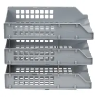 Набор лотков для бумаг &laquo;Стамм&raquo; STRONG, А4, горизонтальный, на металлических стержнях, 3 отделения, серый