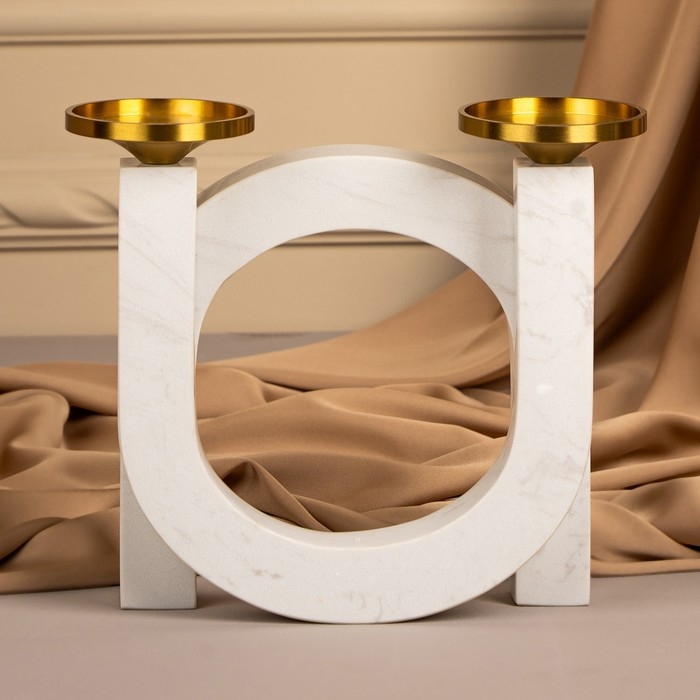 Подсвечник латунь, мрамор «Камелия» 19 х 18 х 8 см