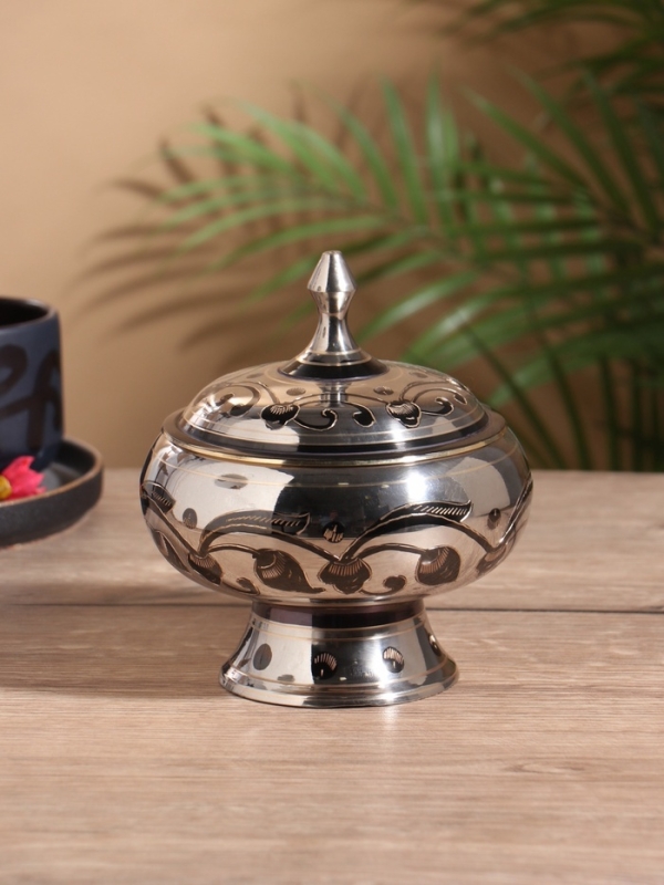 Сахарница «Серебряная с чёрными узорами», латунь, 13×13×15 см