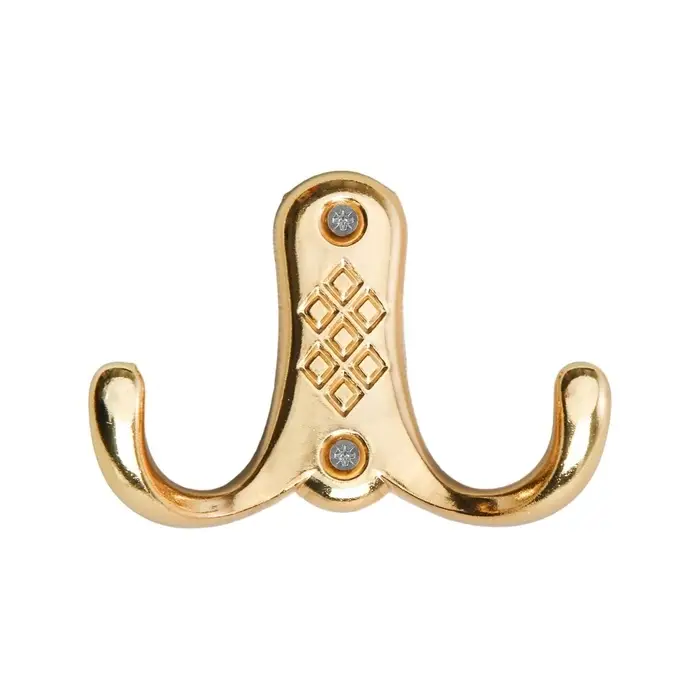 Крючок мебельный ТУНДРА TKd=024, двухрожковый, золото