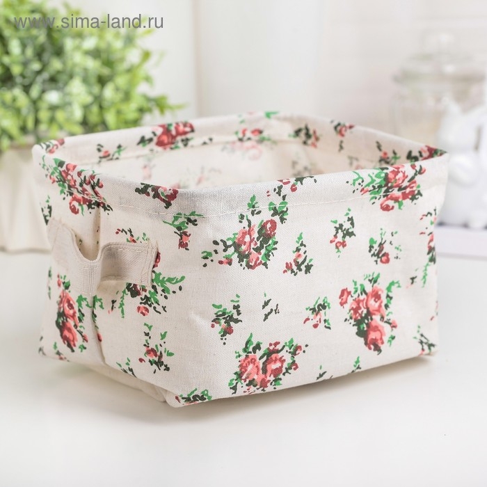 Корзина для хранения с ручками «Цветы», 20,5×16,5см, прямоугольный Корзина для хранения с ручками «Цветы», 20,5×16,5см, прямоугольный