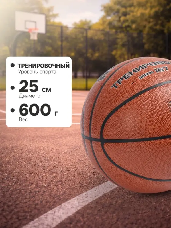 Баскетбольный мяч MINSA, тренировочный, клееный, 8 панелей, р. 7, PU, бутиловая камера