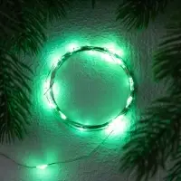 Гирлянда &laquo;Нить&raquo; 2 м роса. IP20, нить серебристая, 20 LED, 4.6 В, AG13&times;3 (в комплекте), 3 режима, свечение зелёное