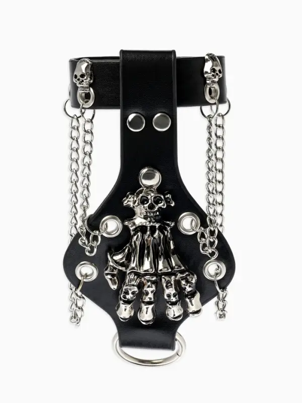 Браслет кожаный унисекс &laquo;Слейв. Скелет&raquo;, L=21.5 см, чёрный с серебром
