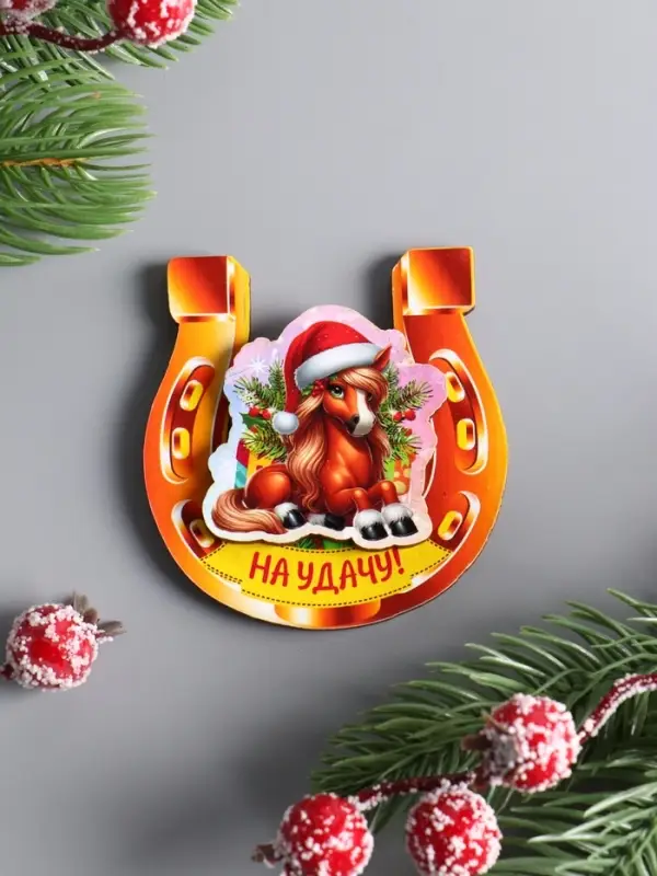Магнит новогодний 3D «На удачу», размер магнита 6.5×6.5 см