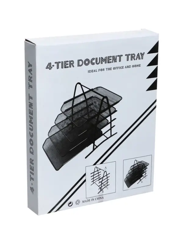 Лоток для бумаг А4, горизонтальный, металлическая сетка, 4 отделения, чёрный