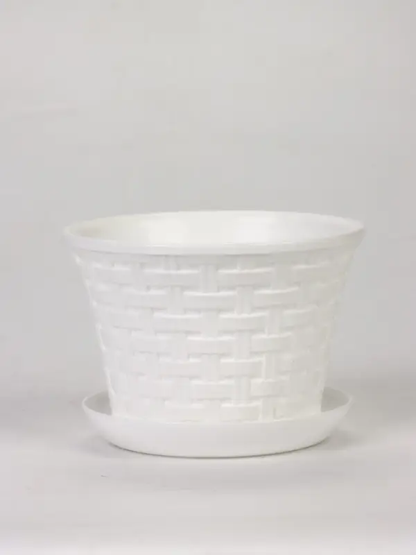 Кашпо круглое &laquo;Ротанг&raquo; 1,1л с поддоном, цвет белый