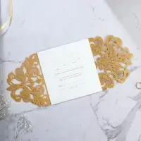 Приглашение на свадьбу «Резное» (цвет золотой), 16 х 16 см.