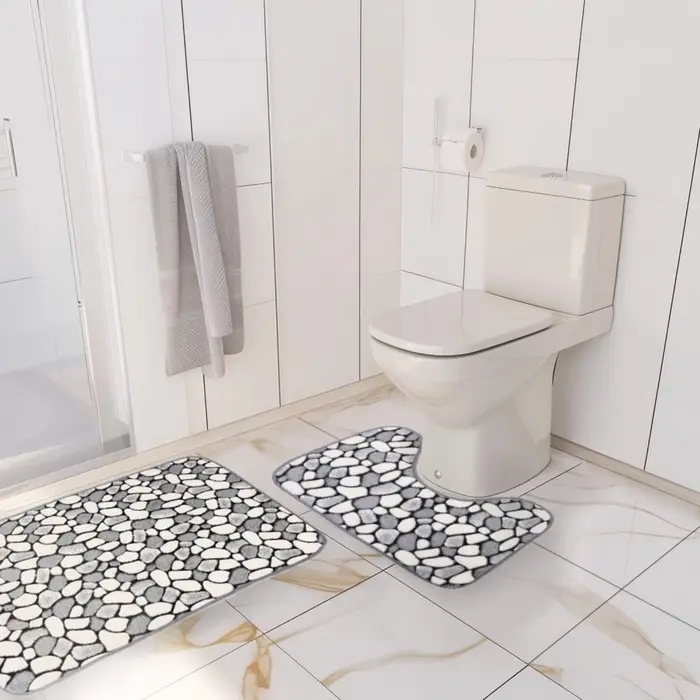 Коврики для ванной и туалета Доляна &laquo;Галька&raquo;, 2 шт., 40&times;49 см, 50&times;80 см