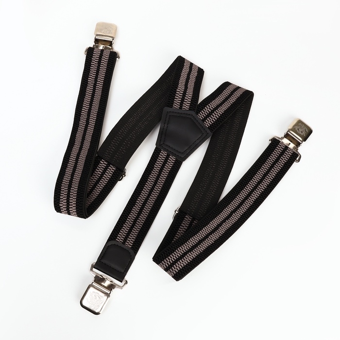 Подтяжки взрослые, ширина 3,8 см, цвет чёрный/серый Подтяжки взрослые, ширина 3,8 см, цвет чёрный/серый