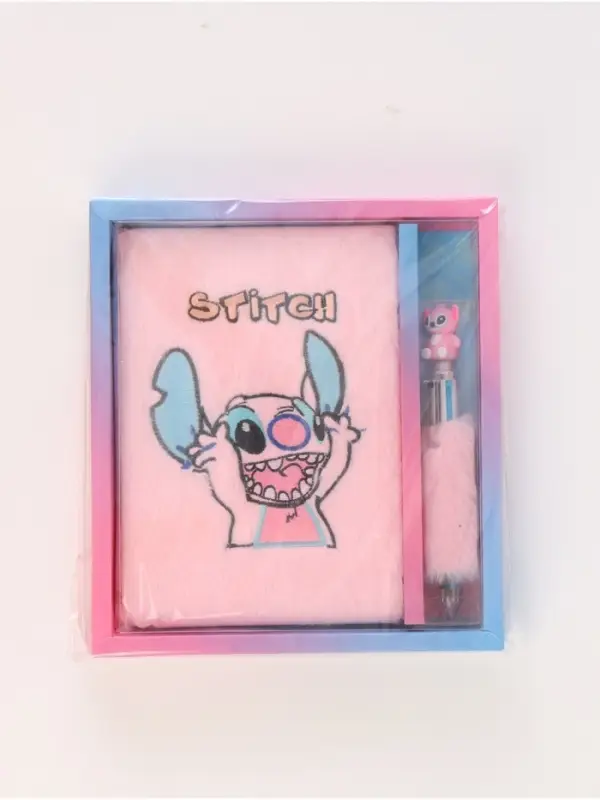 Пушистый блокнот и ручка многоцветная Стич, розовый Пушистый блокнот и ручка многоцветная Стич, розовый