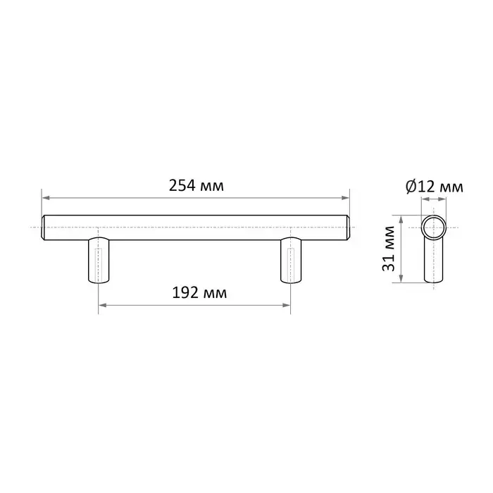 Ручка-рейлинг ТУНДРА BISTRO, d=12 мм, м/о 192 мм, цвет сатиновый никель, 4 шт.