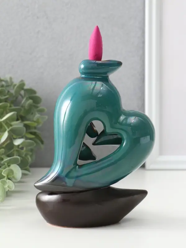 Подставка для благовоний TAKE IT EASY &laquo;Сердце&raquo;, набор благовоний конусы, стелющийся дым, зелёное, 13&times;9&times;16 см