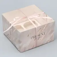 Коробка для капкейка, кондитерская упаковка, 4 ячейки &laquo;Нюд&raquo;, 16 х 16 х 10 см