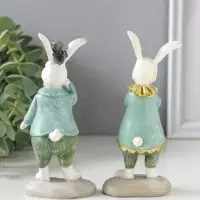 Сувенир полистоун "Парочка зайчат в костюмах с жабо/бабочкой" набор 2 шт 5,5х4х12,5 см