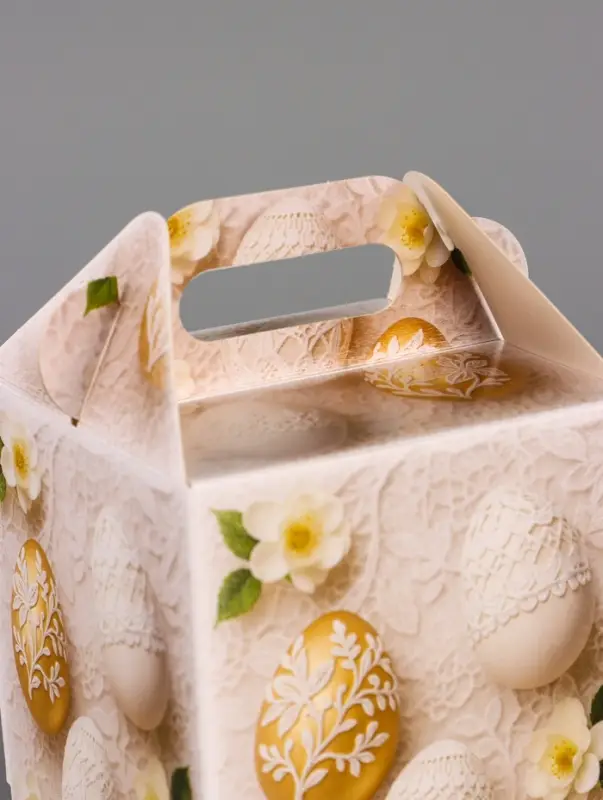 Коробка подарочная пасхальная с окном и с ручкой, бежевый, 10&times;10&times;15 см