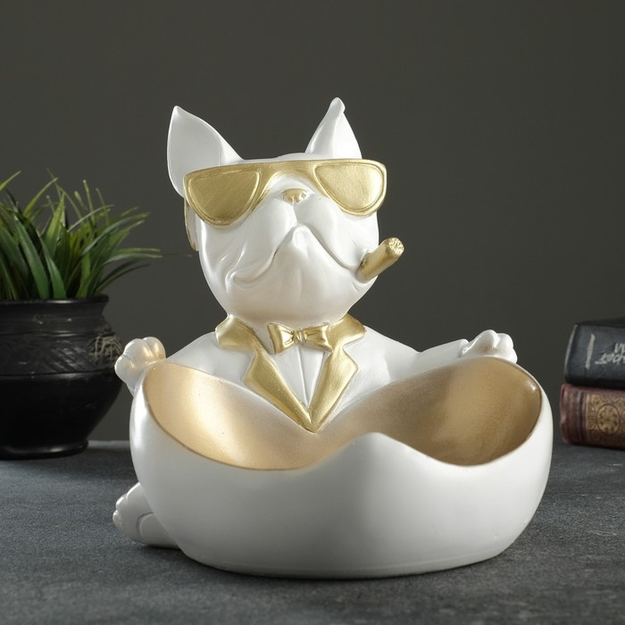 Подставка конфетница Подставка конфетница "Бульдог сидит" белая, 20х18х21см