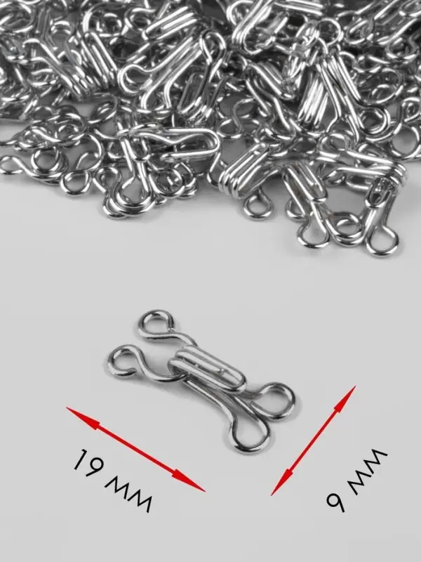 Крючок пришивной №3, 19&times;9 мм, 100 шт., цвет серебряный