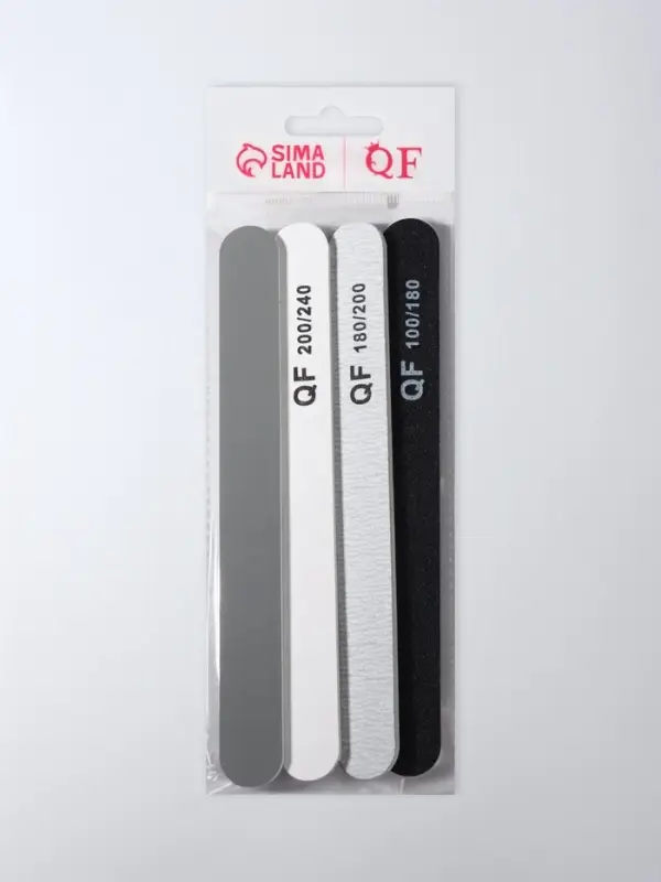 Набор пилок для ногтей, прямые, 100/180, 180/200, 200/240 грит, 18 см, 4 шт.