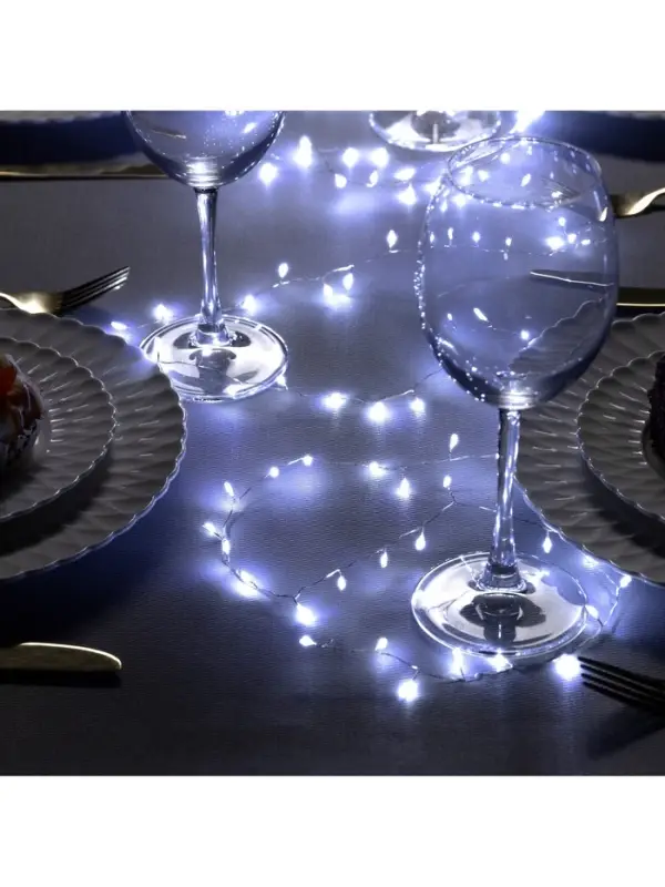 Гирлянда &laquo;Мишура&raquo; 2 м, роса, IP20, серебристая нить, 100 LED, свечение белое, USB