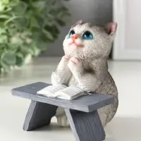 Фигурка полистоун &laquo;Котик с книгой за партой&raquo;, серый, 9&times;8.5&times;9.5 см
