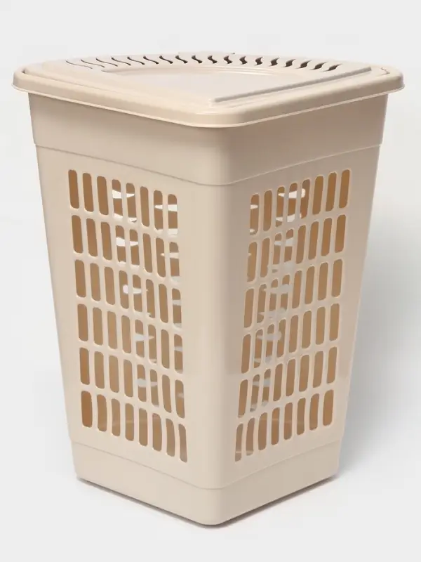 Корзина для белья угловая, 45 л, 37&times;50&times;56 см, с крышкой, слоновая кость