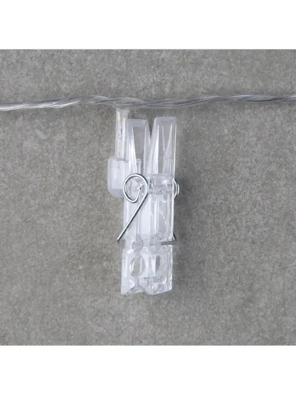 Гирлянда &laquo;Нить&raquo; 5 м с насадками &laquo;Прищепки&raquo;, IP20, прозрачная нить, 20 LED, свечение мульти (RG/RB), мигание, 220 В