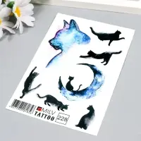 Татуировка на тело "Лунный кот" 10х15 см