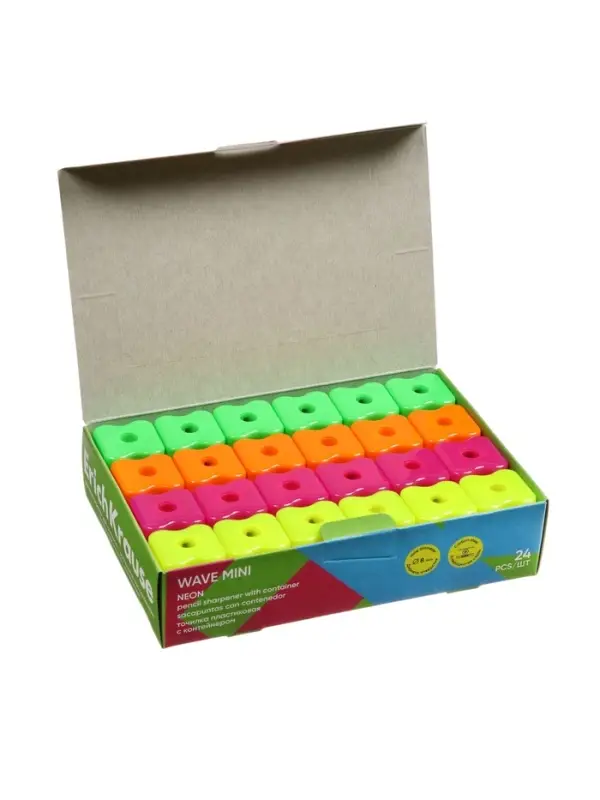 Точилка ErichKrause Wave Mini Neon, с контейнером, МИКС