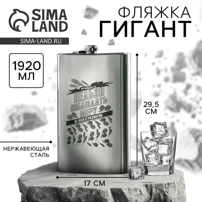Фляжка ГИГАНТ &laquo;Нельзя соблюдать меру&raquo;, 1920 мл, серебристая