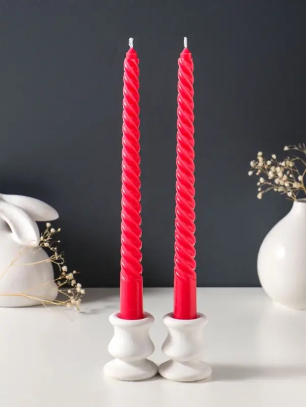 Набор свечей витых 25 см, 2 шт., 57 г, 5 ч, красный