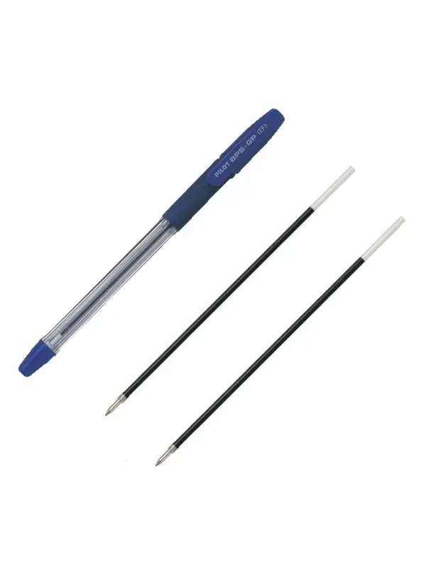 Шариковая ручка Pilot, синий стержень, узел 0.7 мм, с двумя сменными стержнями, резиновый упор