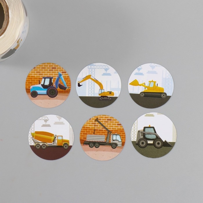Наклейка бумага Наклейка бумага "Строительная техника" d=2,5 см 252 шт в рулоне